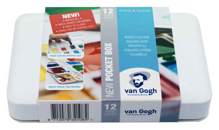 Van Gogh Water Colour Pocket Box Basic Colours with 12 Colours in Half Pans