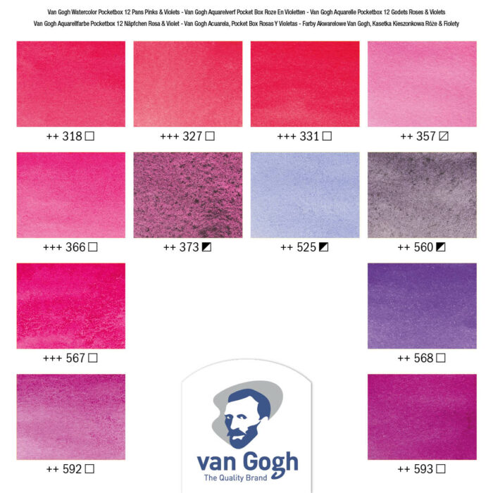Van Gogh Water Colour Pocket Box Pinks & Violets with 12 Colours in Half Pans