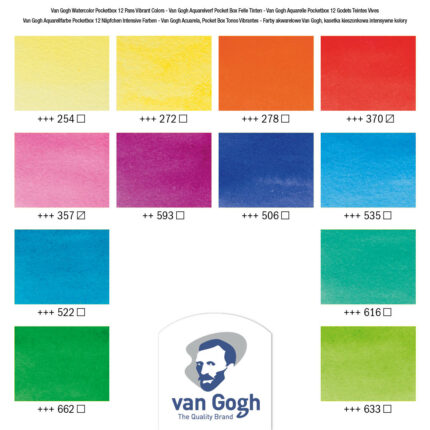 Van Gogh Water Colour Pocket Box Vibrant Colours with 12 Colours in Half Pans