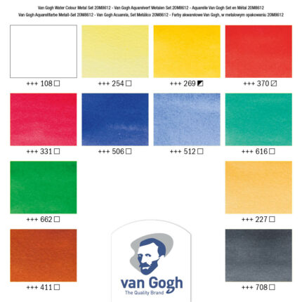 Van Gogh Water Colour Metal Case Set with 12 Colours in Half Pans