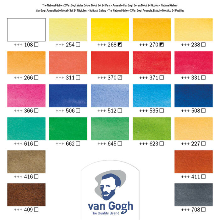 Van Gogh The National Gallery Water Colour Metal Case Set with 24 Colours in Half Pans