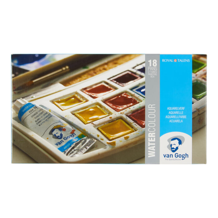 Van Gogh Water Colour Plastic Case Set with 18 Colours in Half Pans and 2 Colours in 10ml Tube