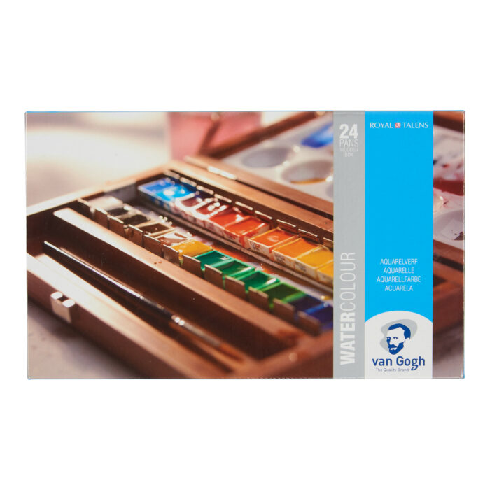 Van Gogh Water Colour Wooden Box Set with 24 Colours in Half Pans + 3 Accessories